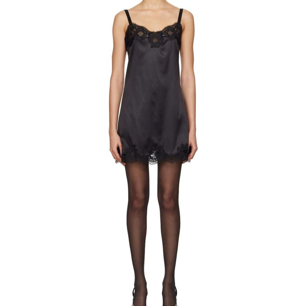 Dolce & Gabbana DG Black Silk Satin Mini Slip Dress XS Cotton Luxurious Trim